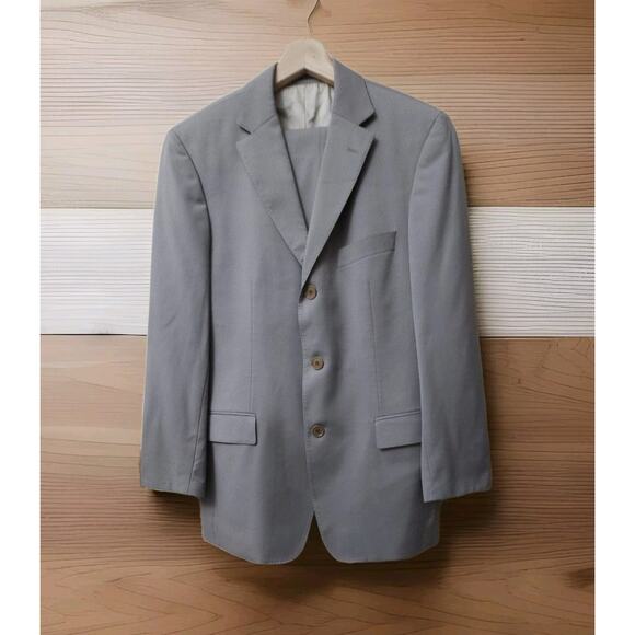 Hugo Boss Suit Gray Super 100 Virgin Laine Wool Johnstons Size 38R